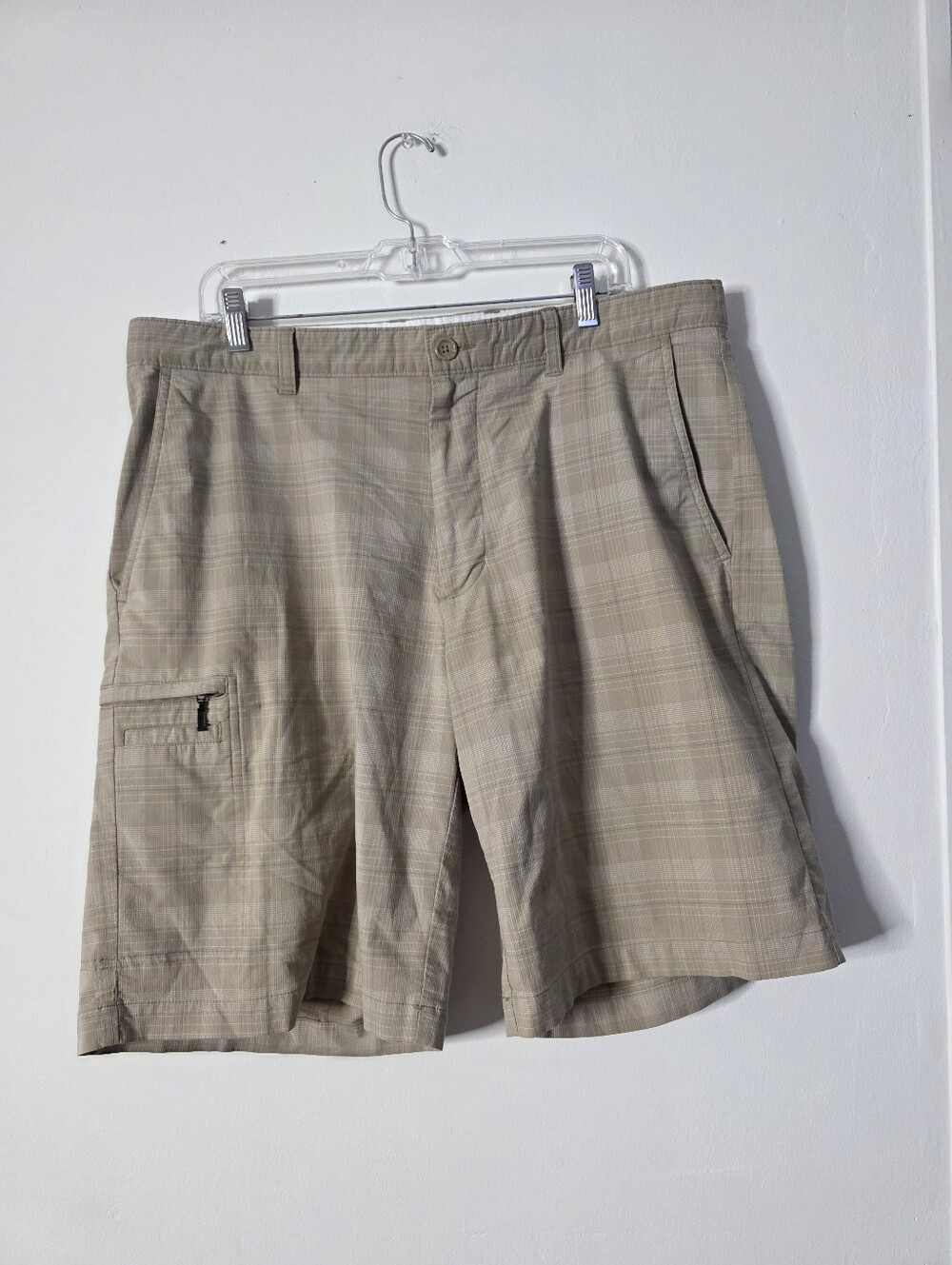 Greg Norman Collection For Tasso Elba Plaid Cargo Shorts - Khaki Size 36
